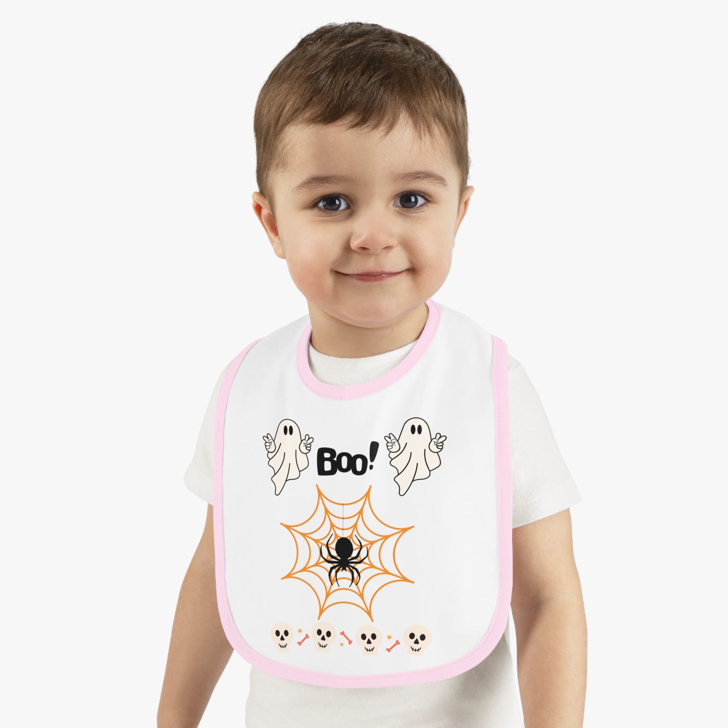 Happy Halloween boo, Baby Contrast Trim Jersey Bib