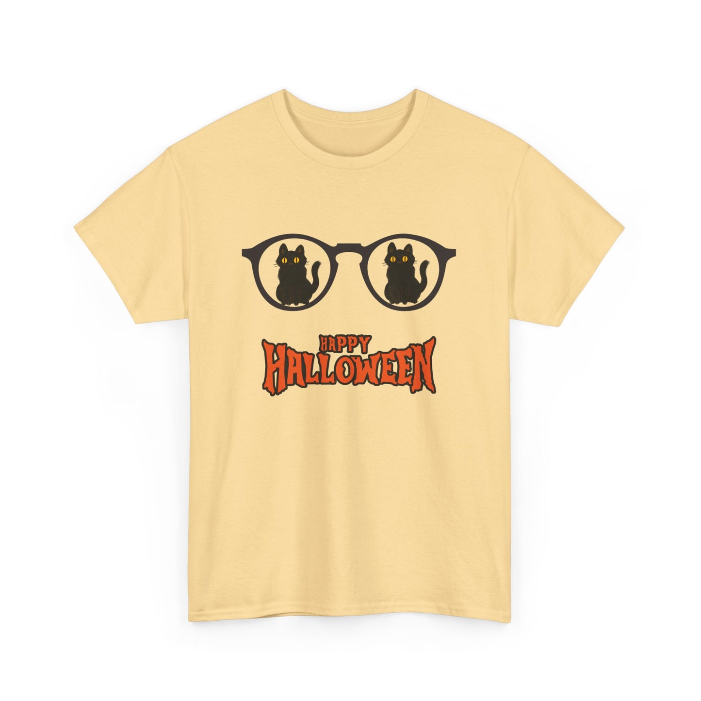 Halloween Glasses with cat Unisex Heavy Cotton Tee