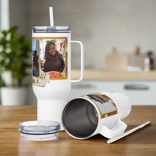 Kathiana A Travel mug with a handle