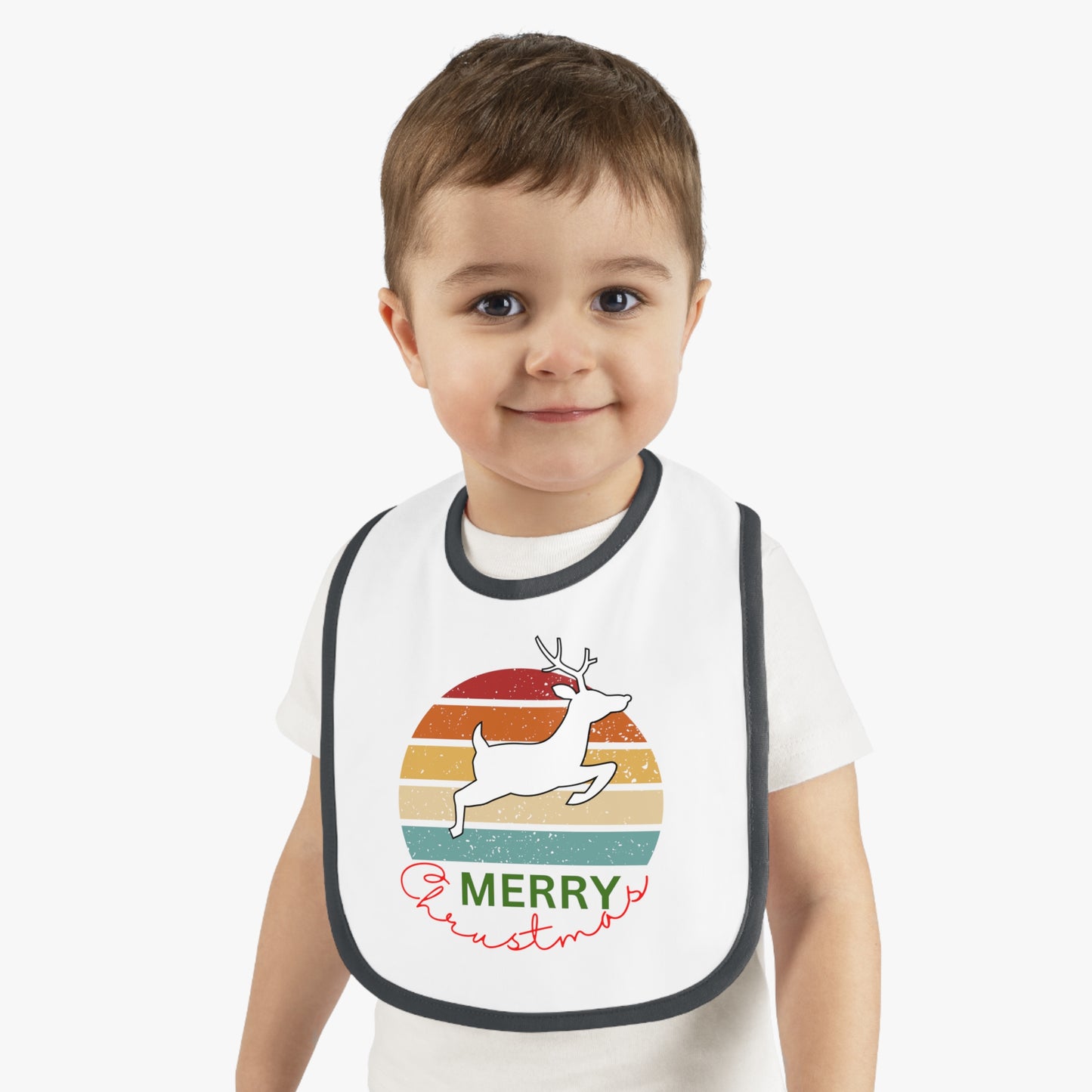 Merry Christmas, Baby Contrast Trim Jersey Bib