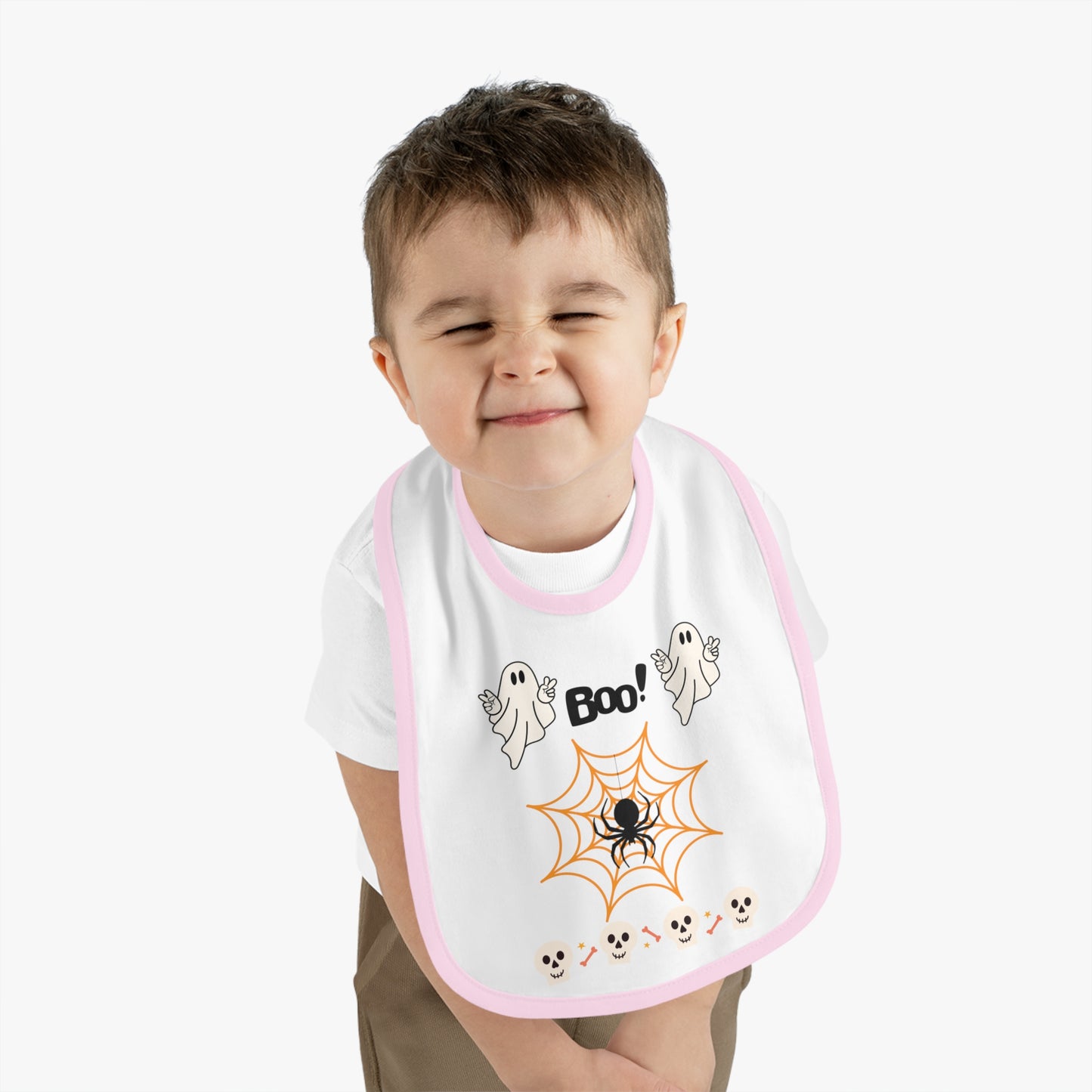 Happy Halloween boo, Baby Contrast Trim Jersey Bib