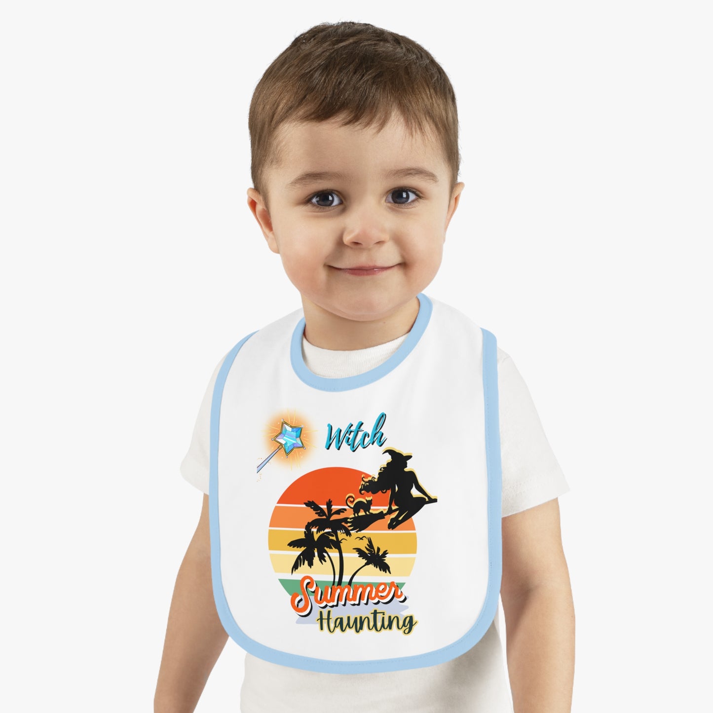 Happy Halloween witch summer, Baby Contrast Trim Jersey Bib