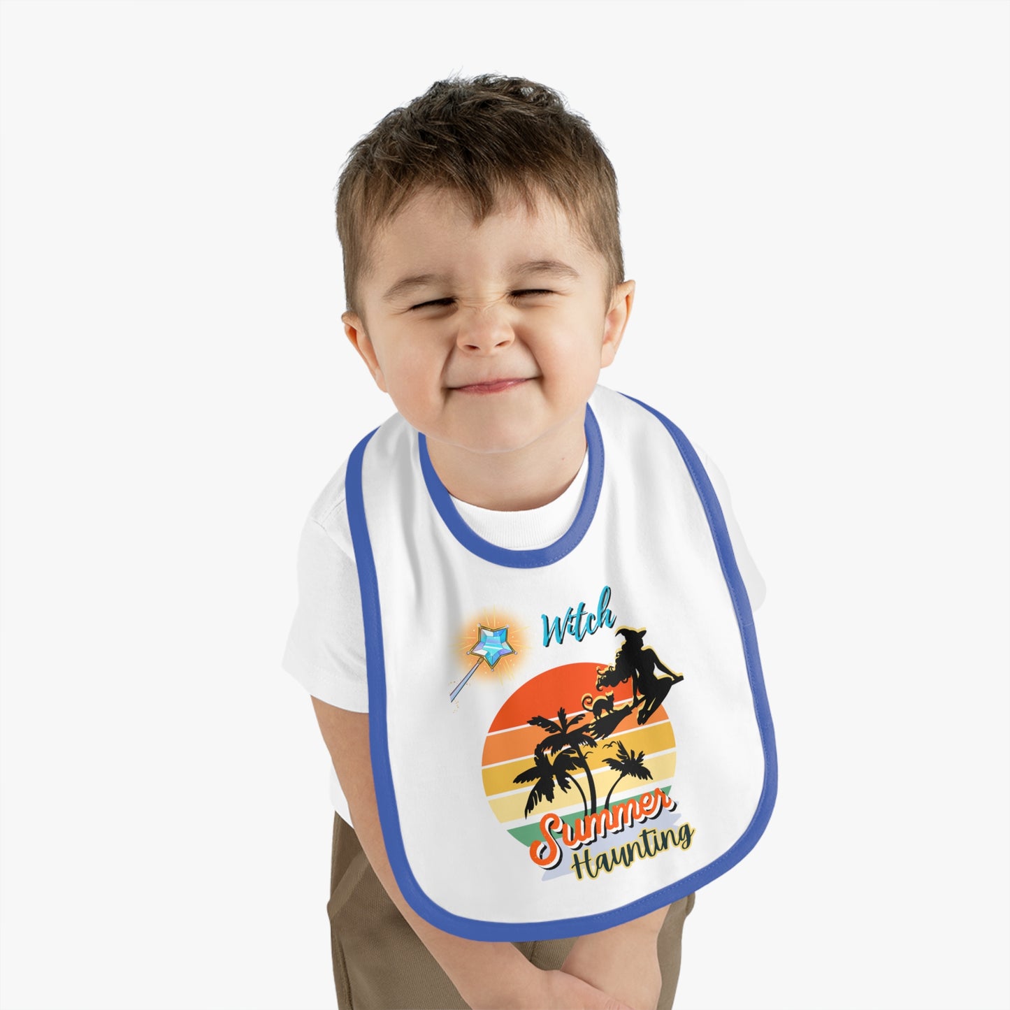 Happy Halloween witch summer, Baby Contrast Trim Jersey Bib