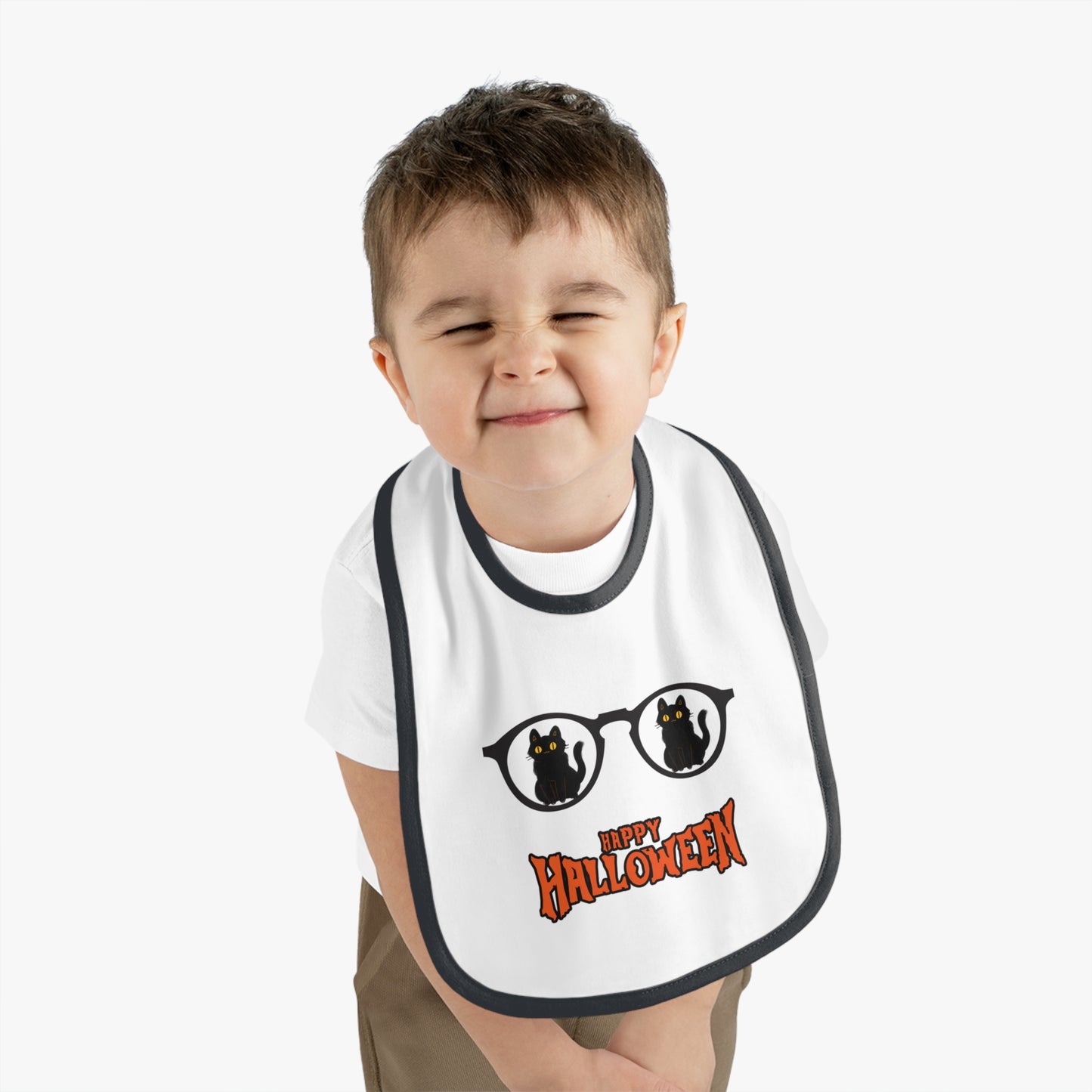 Happy Halloween, Baby Contrast Trim Jersey Bib