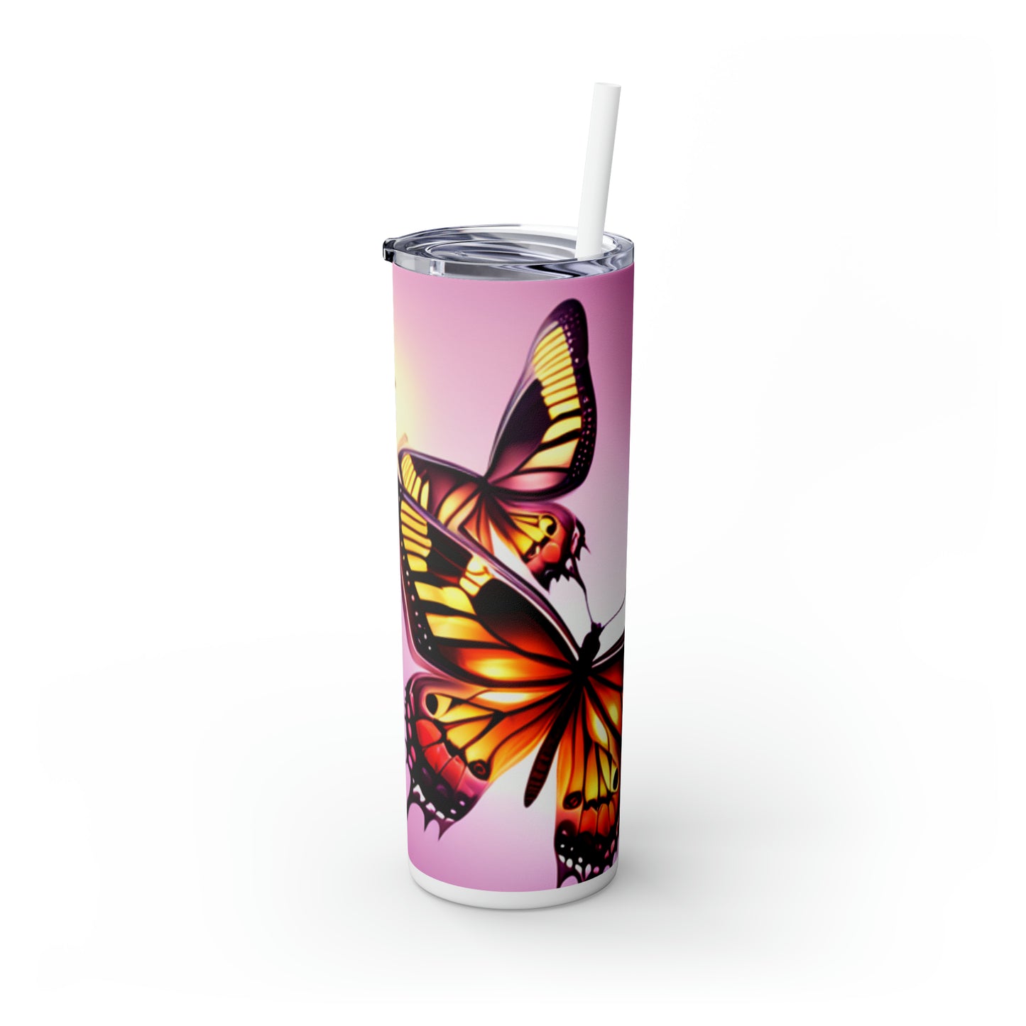 Butterflies Skinny Tumbler with Straw, 20oz