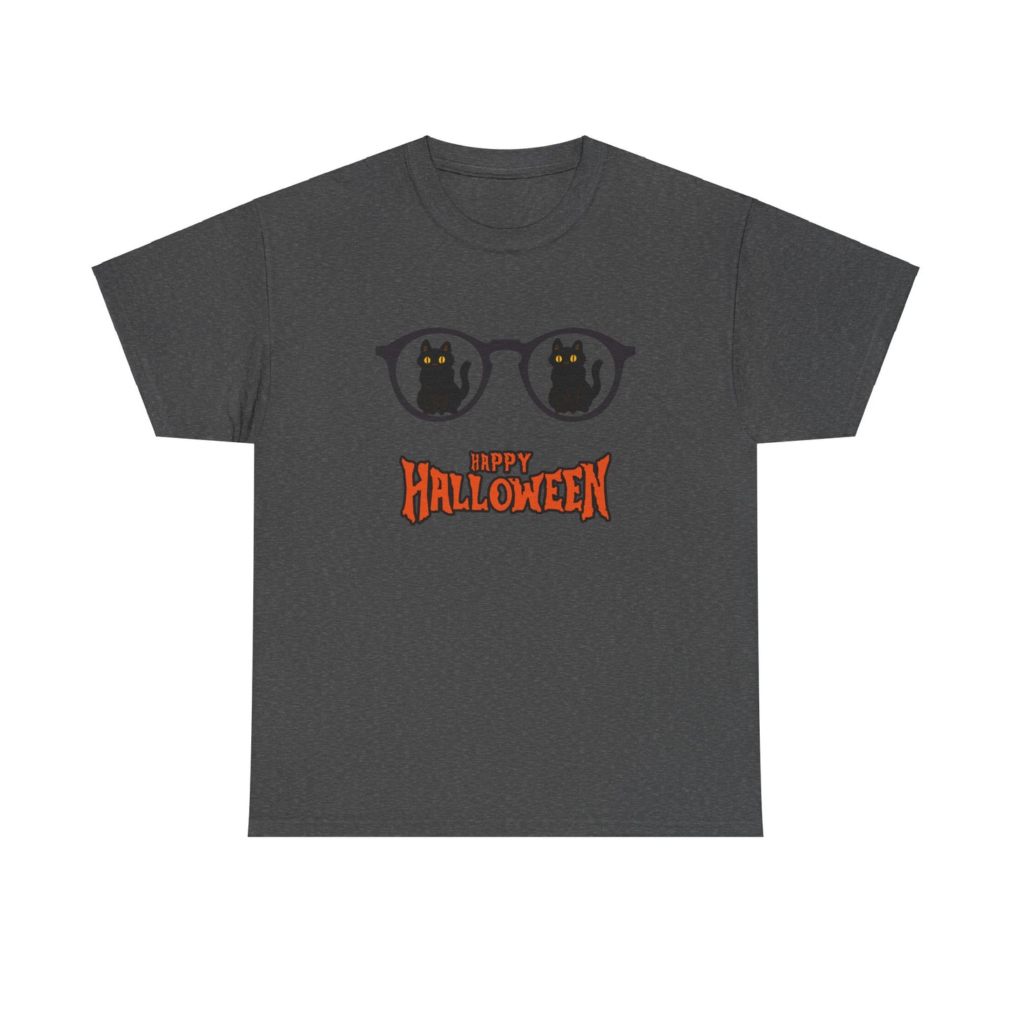 Halloween Glasses with cat Unisex Heavy Cotton Tee