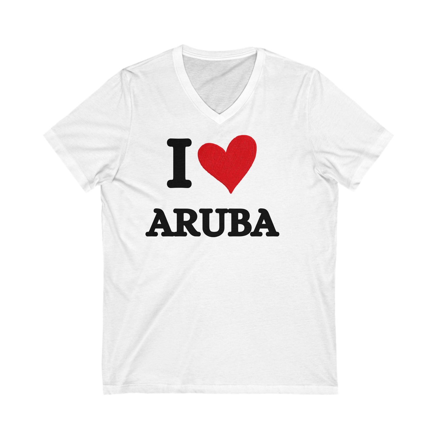 I love Aruba Unisex Jersey Short Sleeve V-Neck Tee