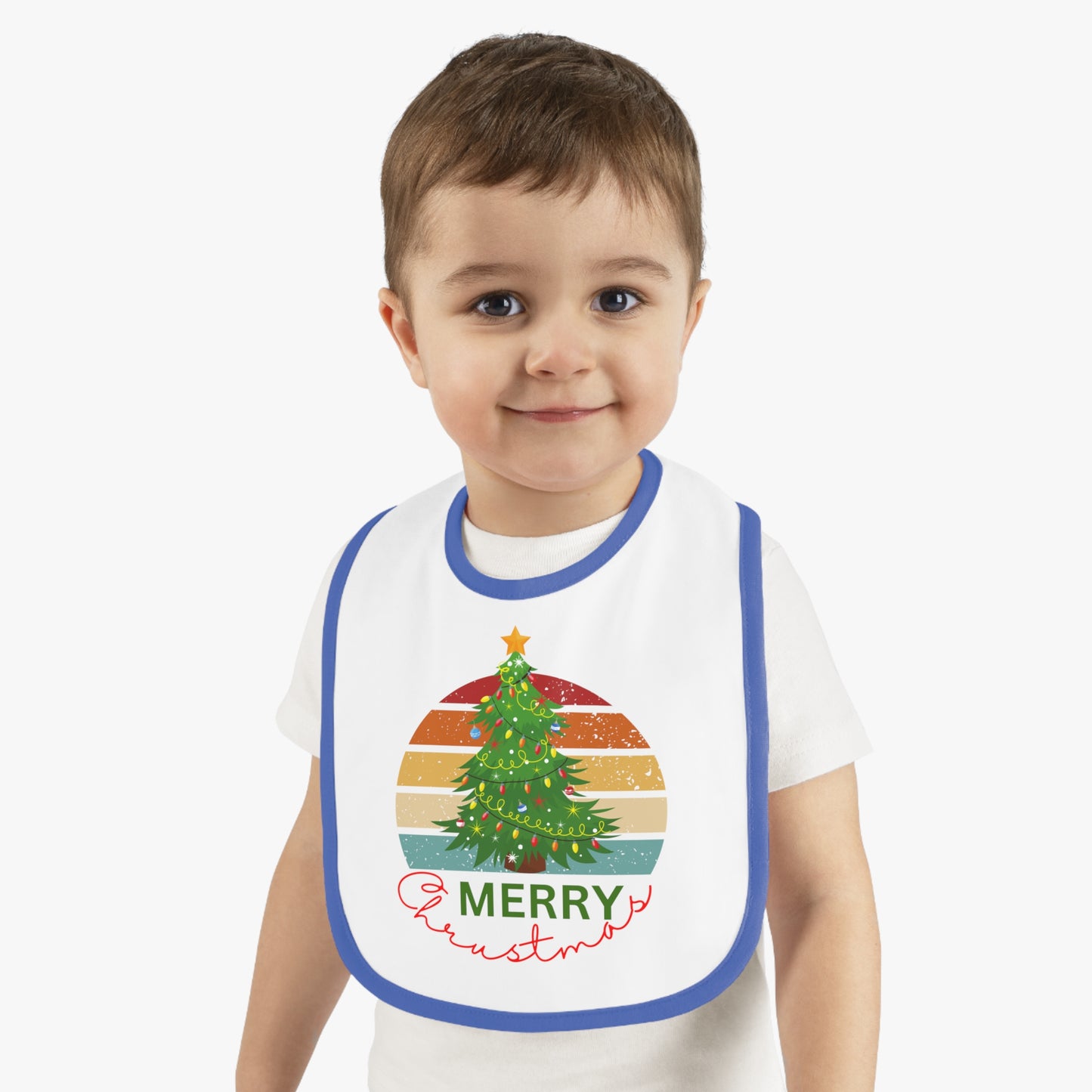 Merry Christmas, Baby Contrast Trim Jersey Bib