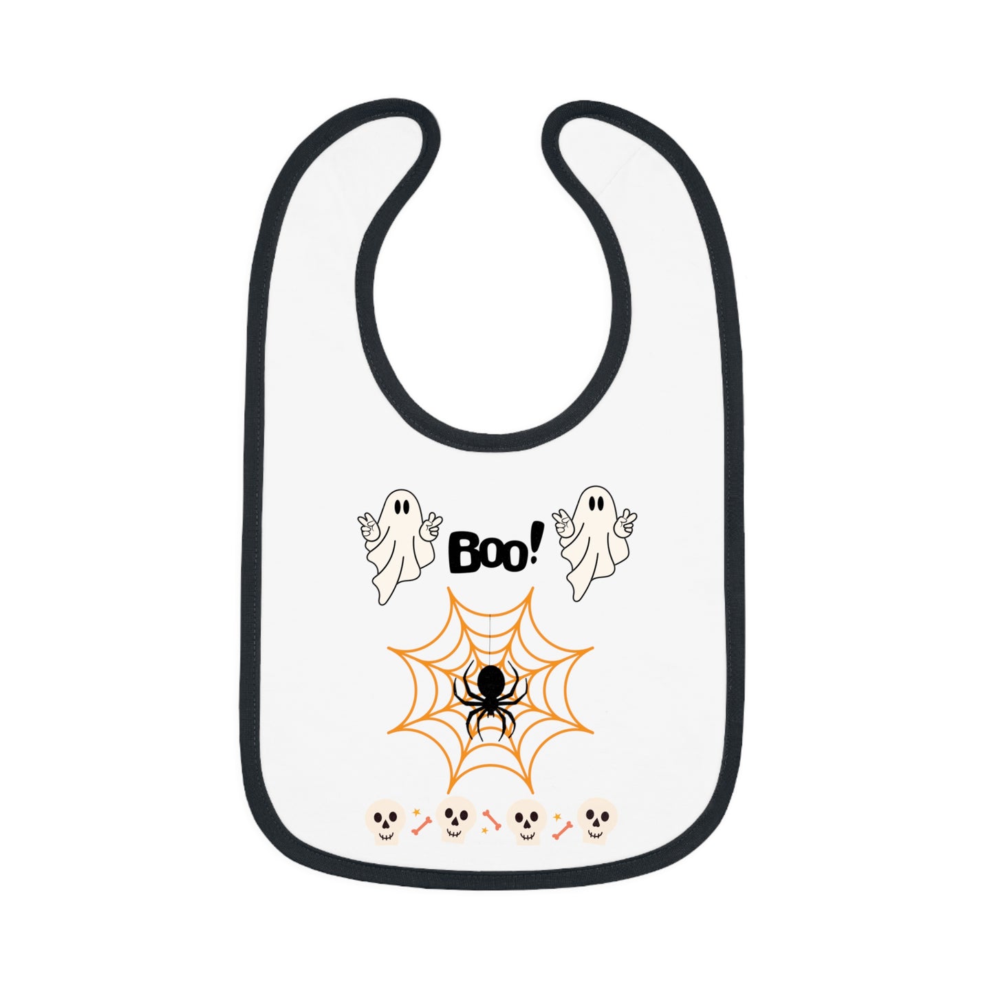 Happy Halloween boo, Baby Contrast Trim Jersey Bib