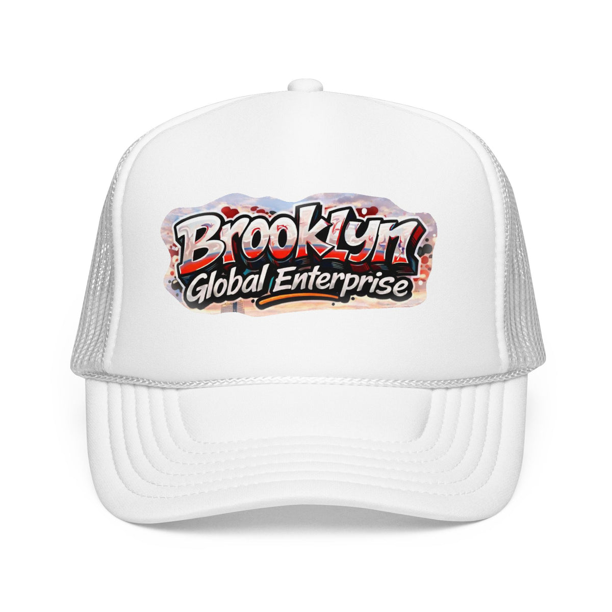 Brooklyn Global Enterprise Foam Trucker Hat — Retro Street Logo Cap