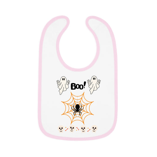 Happy Halloween boo, Baby Contrast Trim Jersey Bib