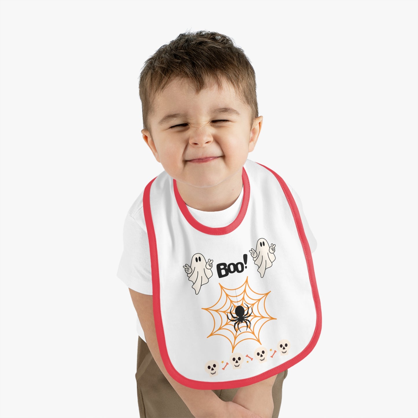 Happy Halloween boo, Baby Contrast Trim Jersey Bib