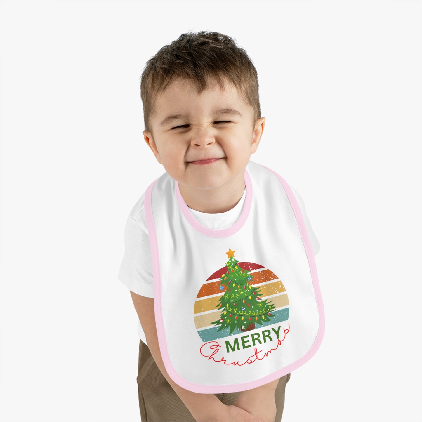 Merry Christmas, Baby Contrast Trim Jersey Bib