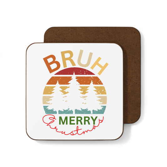 Bruh Merry Christmas, Hardboard Back Coaster