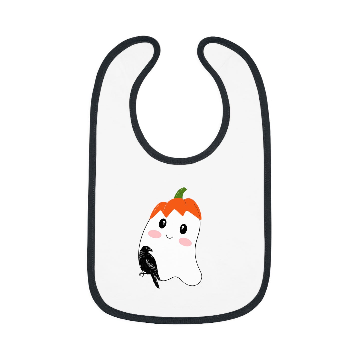 Happy Halloween, Bird with ghost, Baby Contrast Trim Jersey Bib