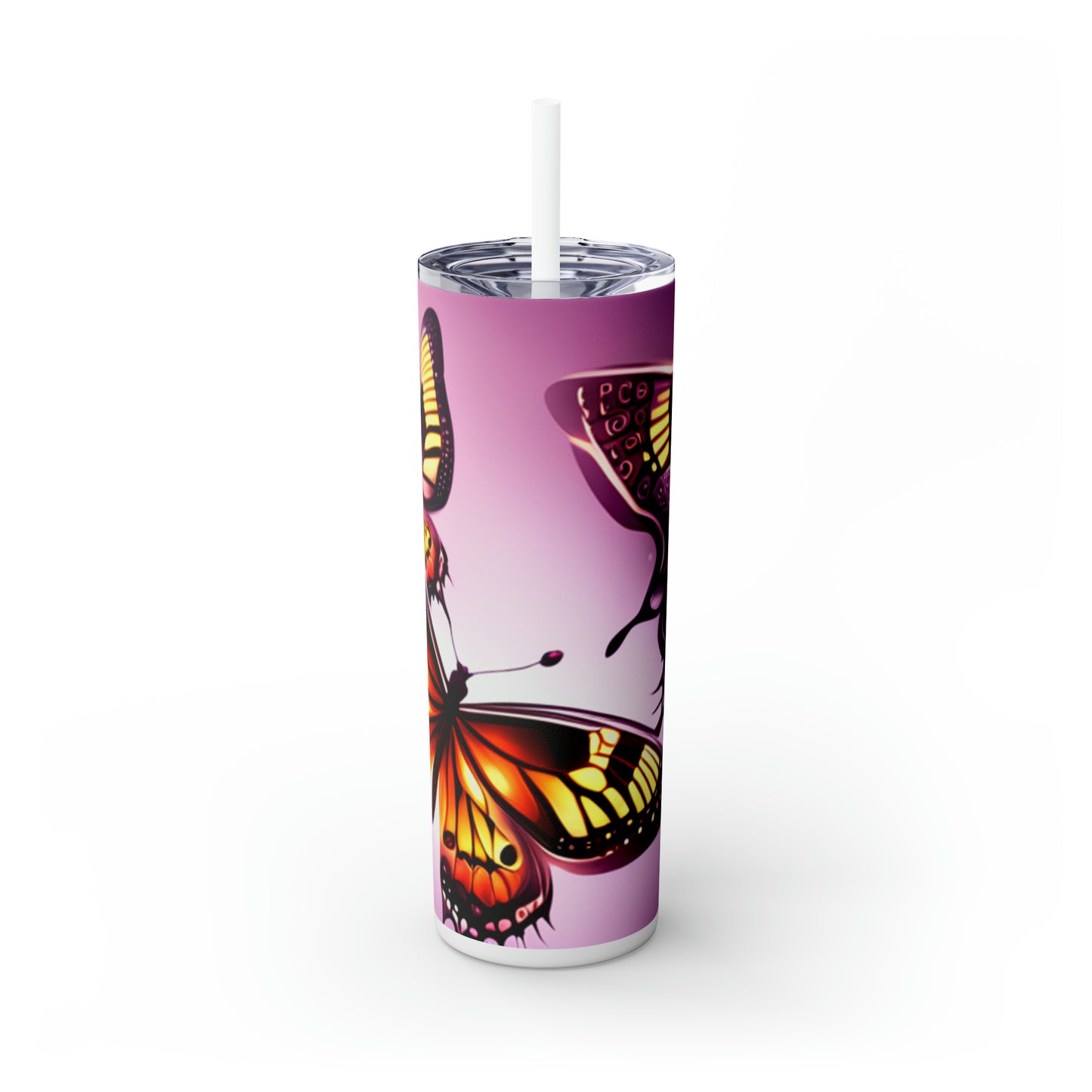 Butterflies Skinny Tumbler with Straw, 20oz