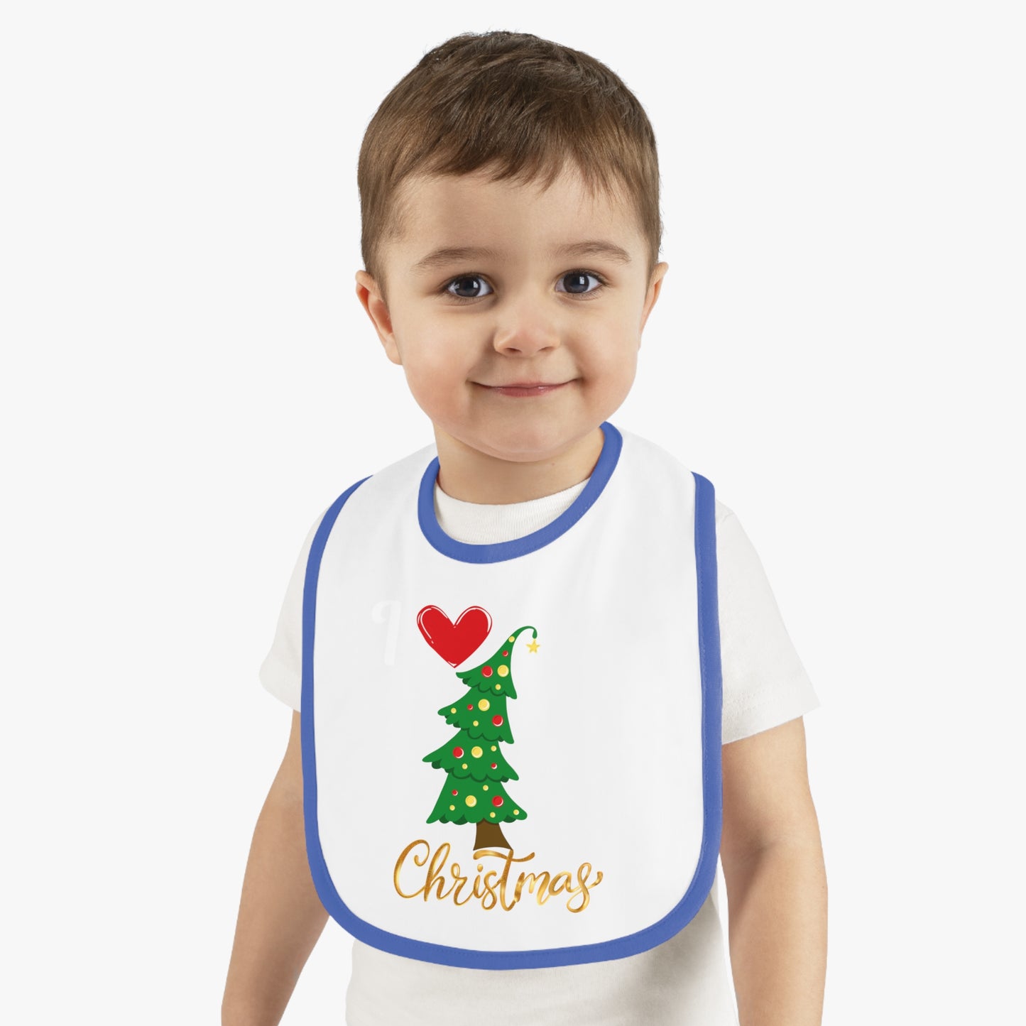 I love Christmas, Baby Contrast Trim Jersey Bib