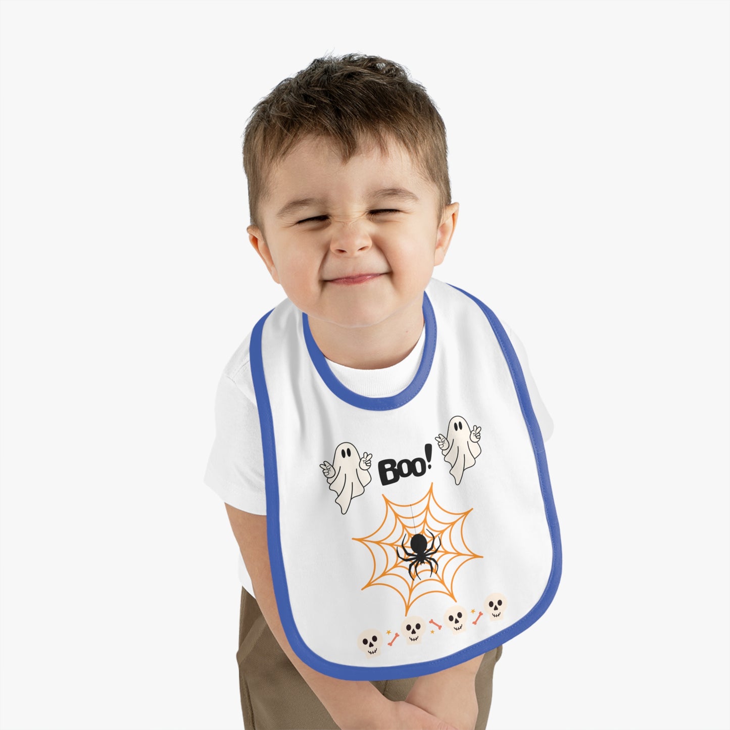 Happy Halloween boo, Baby Contrast Trim Jersey Bib