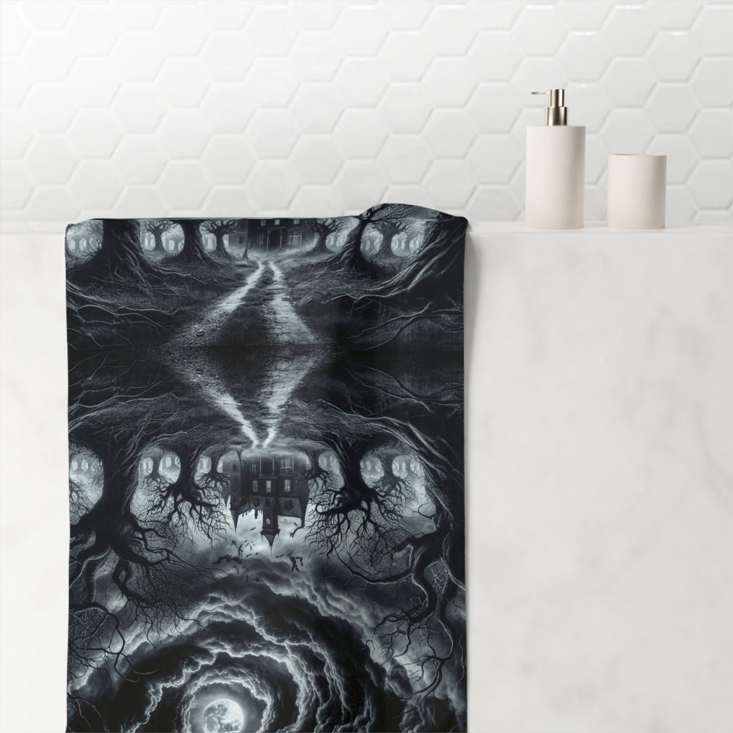 Halloween haunted scene bathroom, Mink-Cotton Towel