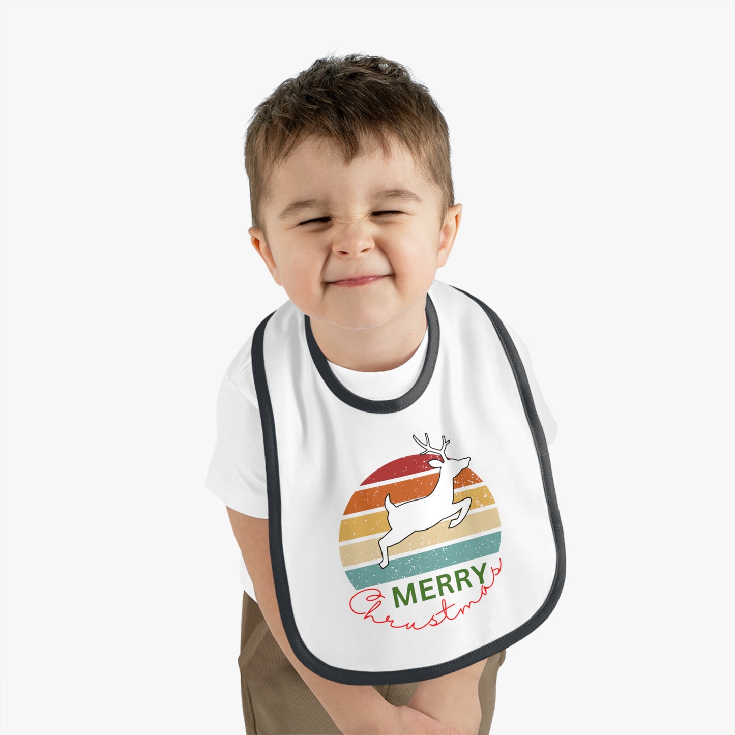 Merry Christmas, Baby Contrast Trim Jersey Bib