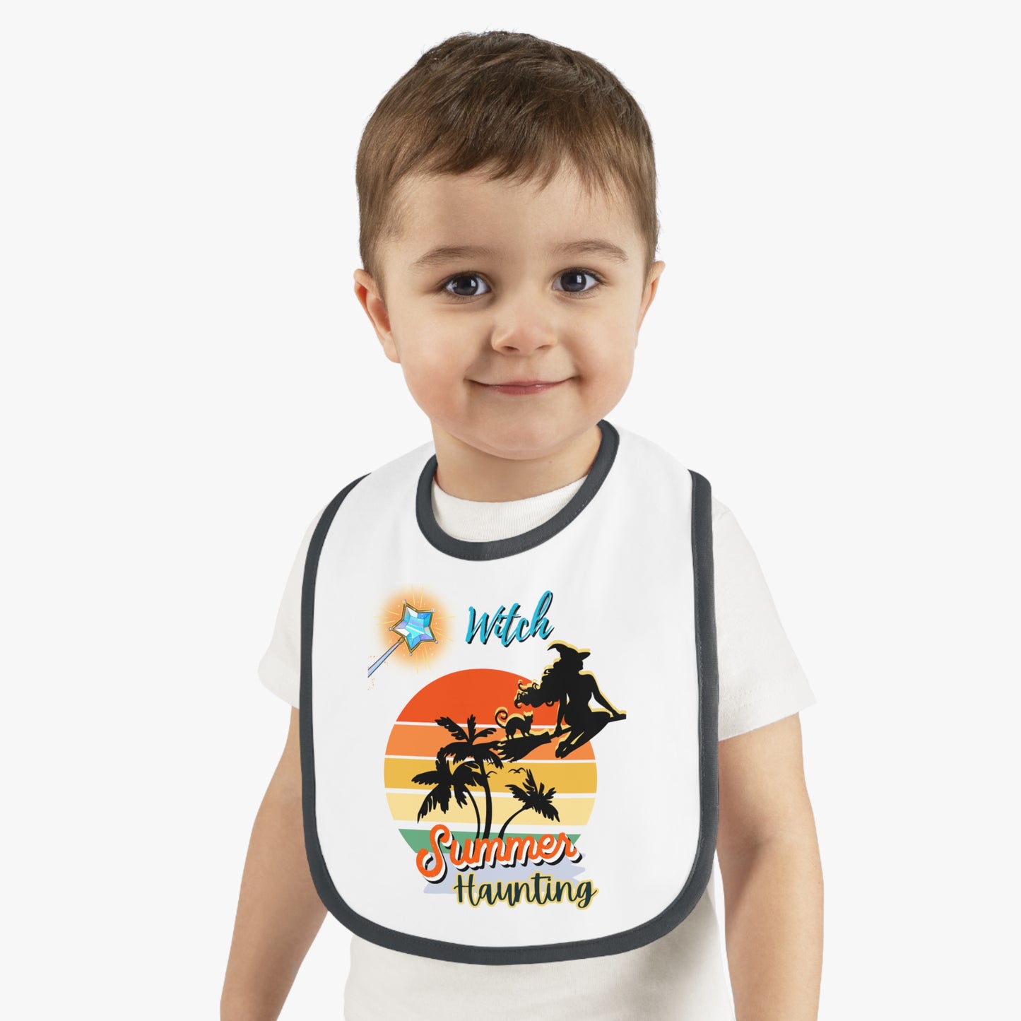 Happy Halloween witch summer, Baby Contrast Trim Jersey Bib