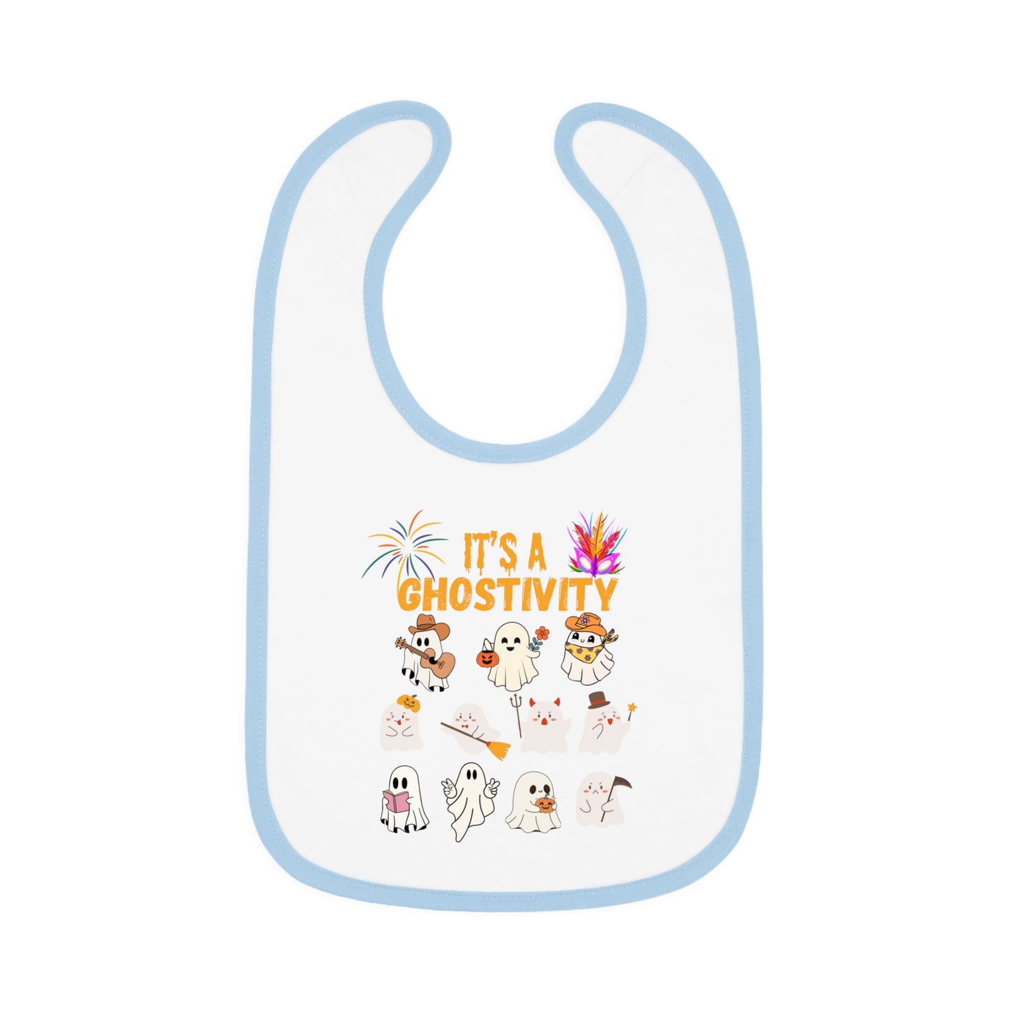 Happy Halloween ghostivity, Baby Contrast Trim Jersey Bib