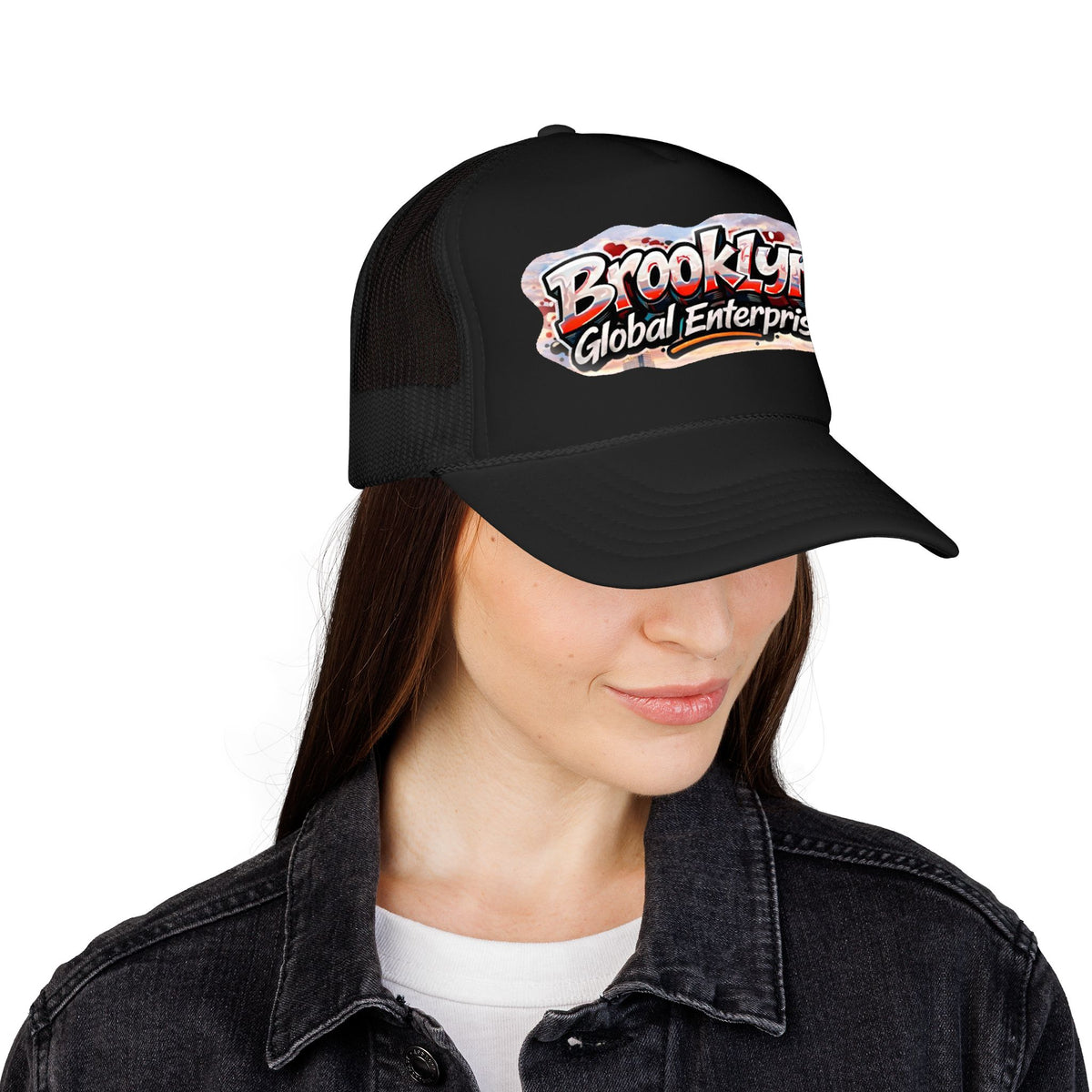 Brooklyn Global Enterprise Foam Trucker Hat — Retro Street Logo Cap