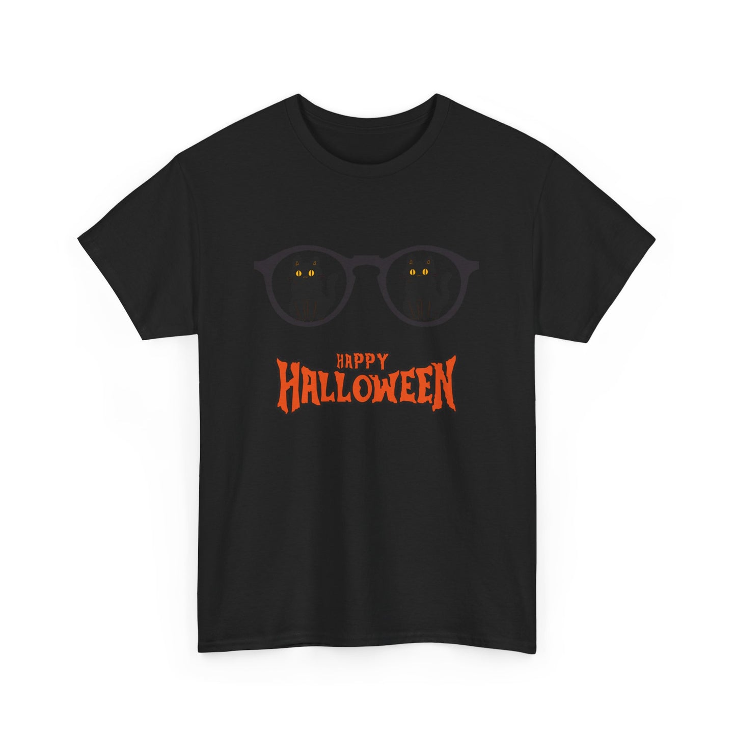 Halloween Glasses with cat Unisex Heavy Cotton Tee