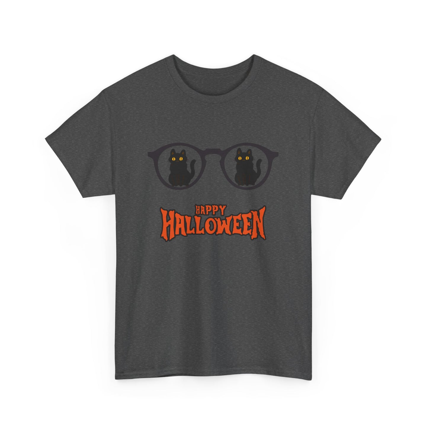 Halloween Glasses with cat Unisex Heavy Cotton Tee