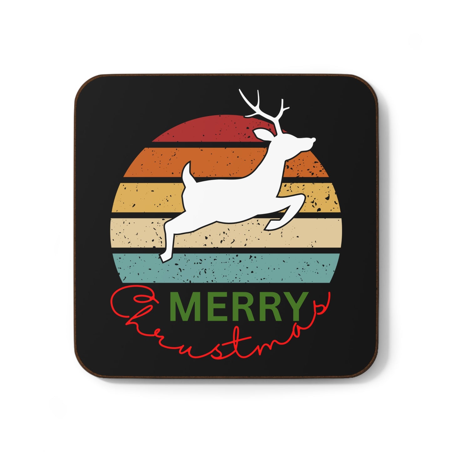 Deer Run Merry Christmas, Hardboard Back Coaster