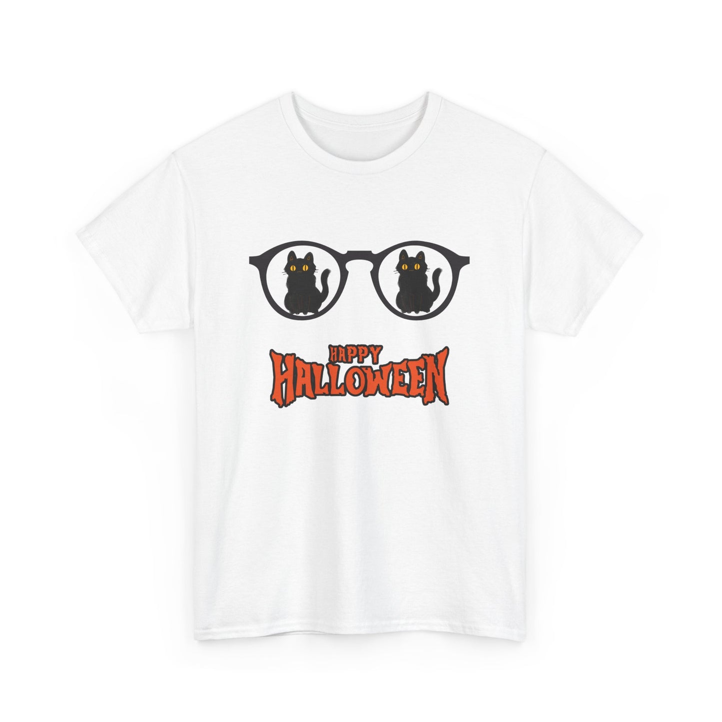 Halloween Glasses with cat Unisex Heavy Cotton Tee