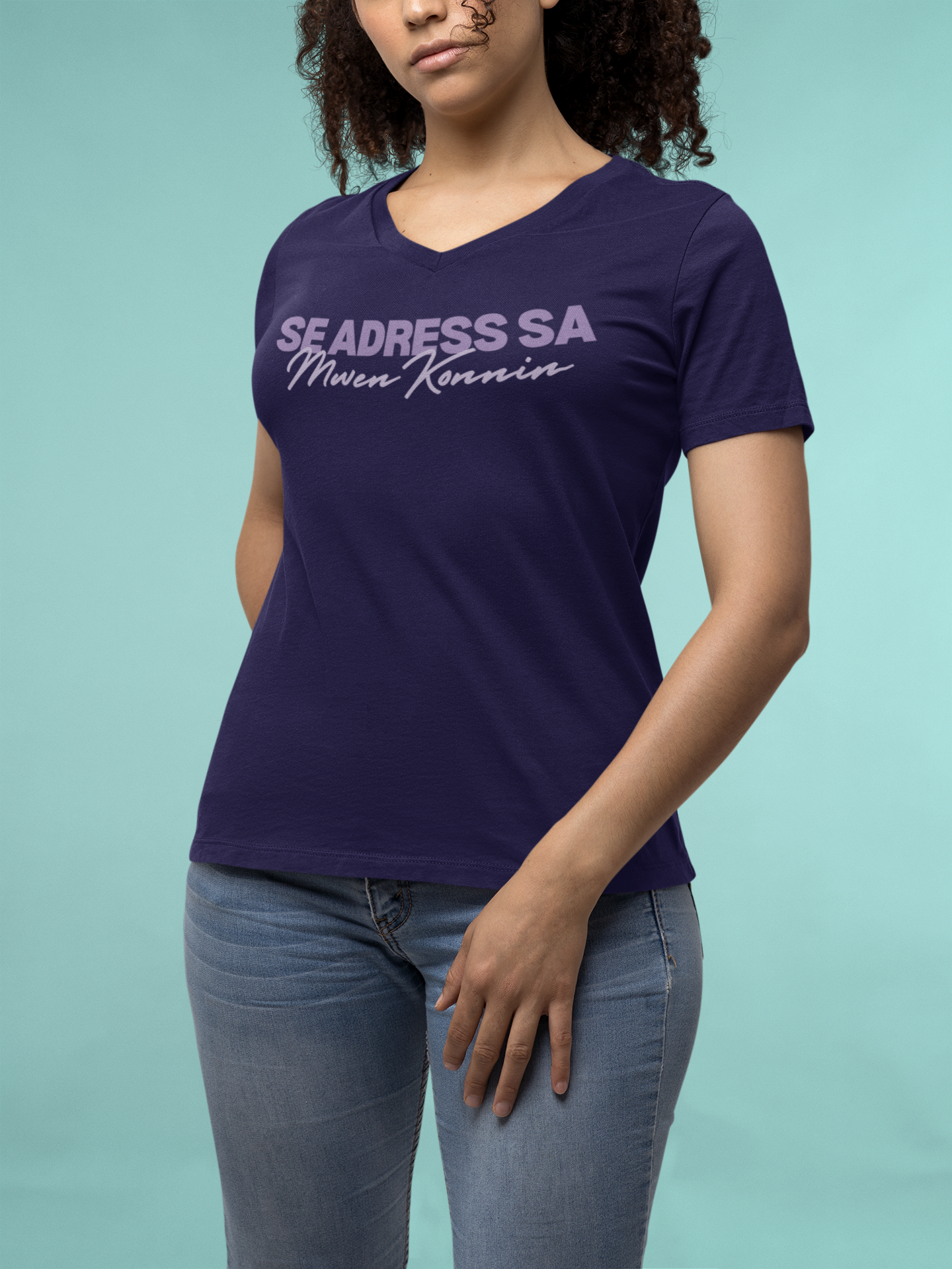 Se address sa mwen konnen Unisex Jersey Short Sleeve V-Neck Tee