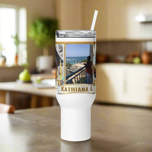 Kathiana A Travel mug with a handle
