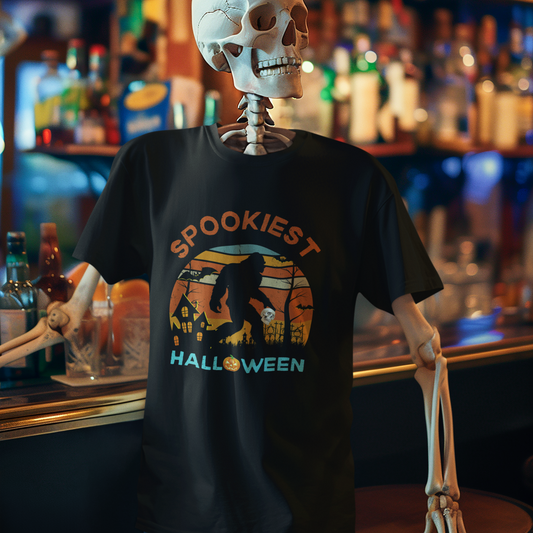 Halloween shirt with big foot carrying skull