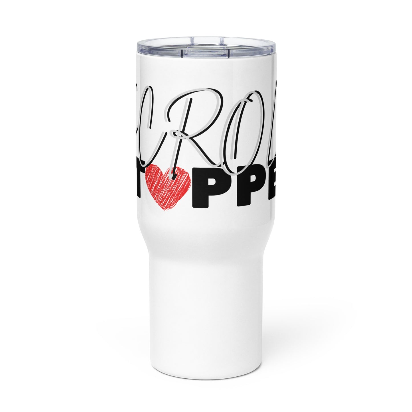 Scroll stopper heart  Travel mug with a handle