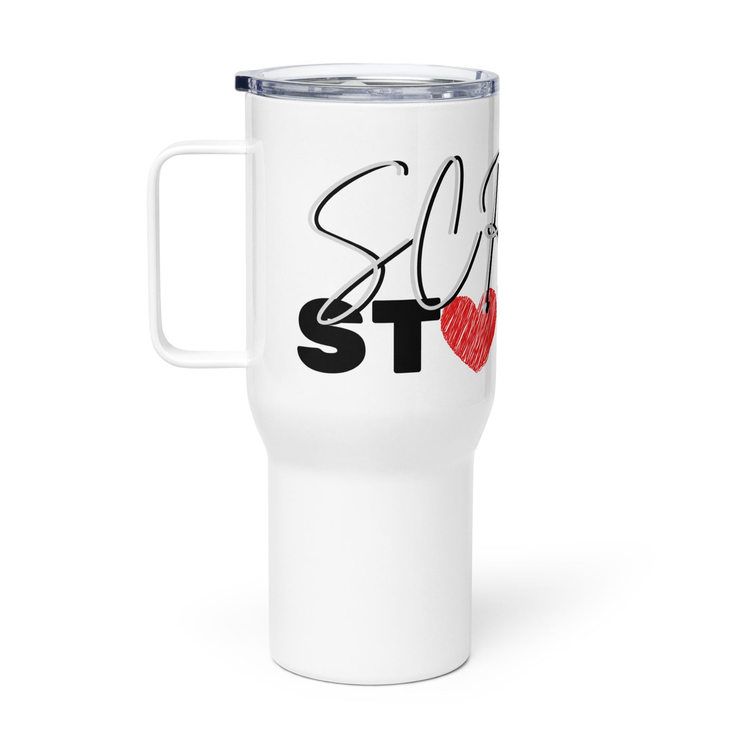 Scroll stopper heart  Travel mug with a handle